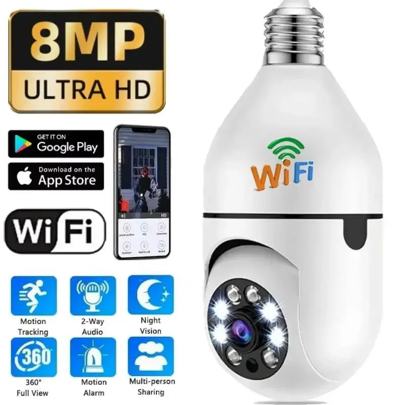 

5MP E27 Bulb Wifi Surveillance Camera AI Human Tracking Two-way Audio 4X Zoom Smart Home CCTV Security Protection Monitor Cam