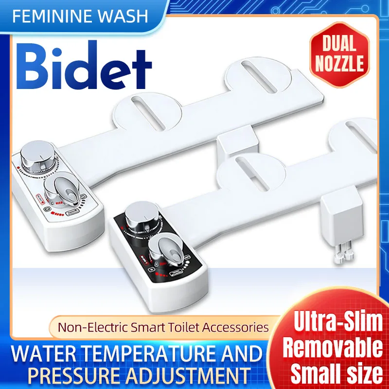 

Простой в установке на подлокотник, портативный гигиенический душ для женщин, с двумя соплами, без электричества, с регулировкой температуры и давления воды.