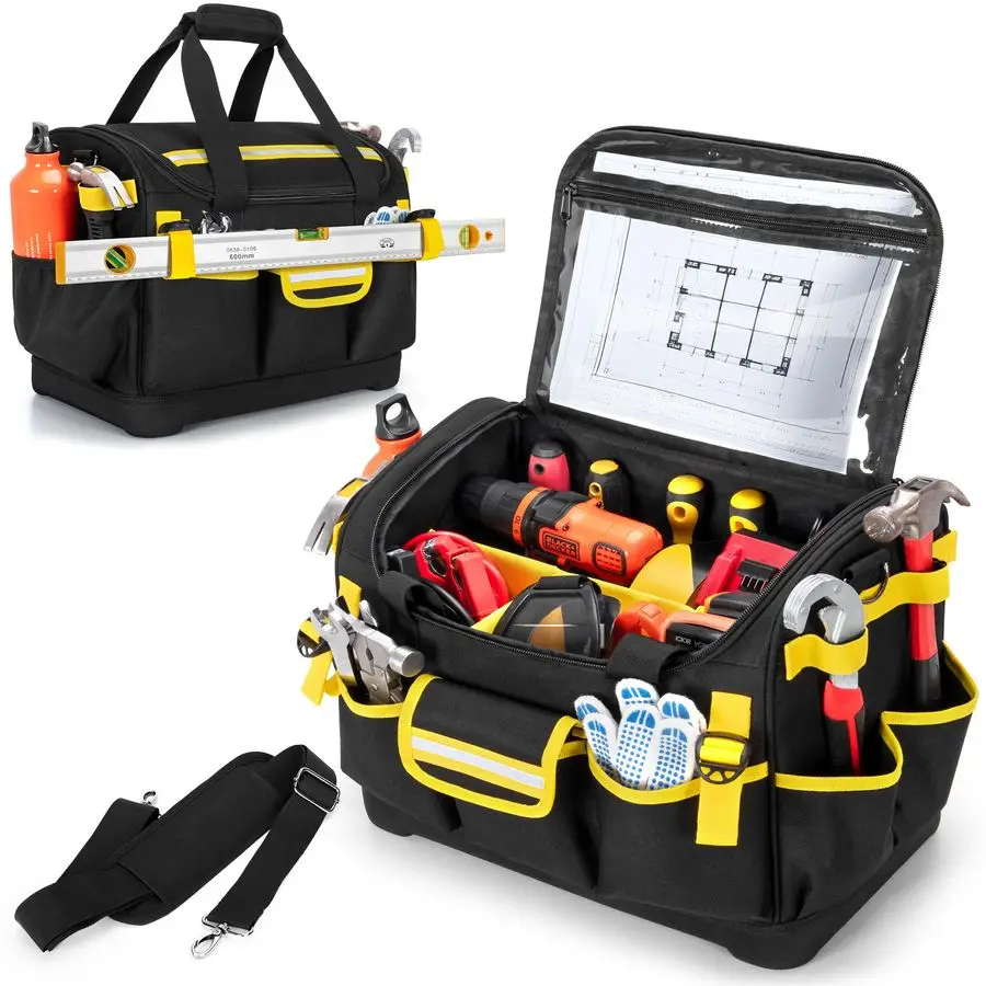

Сумка-органайзер для инструментов с жестким основанием, сверхпрочный ящик для инструментов для мужчин, тактическая электрическая рабочая сумка для электрика, мастера, черный