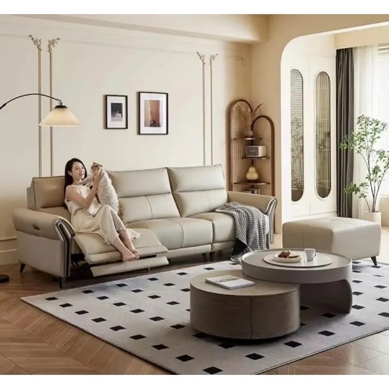 Italian Minimalist Cream Straight Electric Sofa, Multifunctional Wall‑Hugger Power Recliner Couch for Modern Living Room