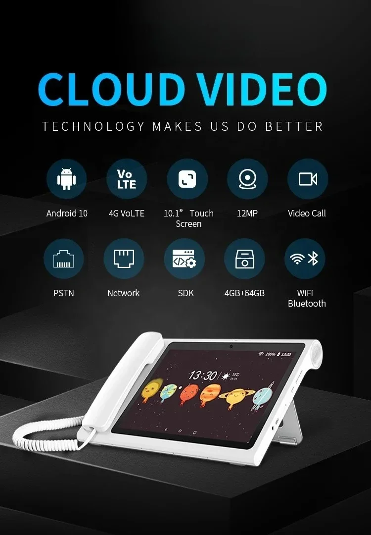 10.1-inch Touch Screen 4G VoLTE HD Video Android Smart Desktop Telephone for Office Hotel Medical Fixed Wireless SIM Desk Phone