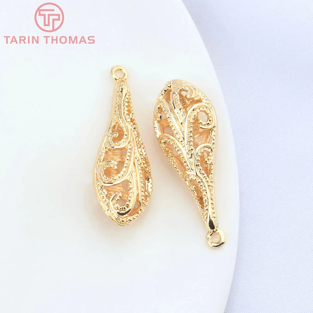 (4778) 6PCS 12.5x34MM 24K Gold Color Brass Tear Drop Shape Charms Pendants High Quality DIY Jewelry Making Findings Wholesale