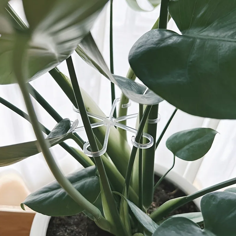 4pcs Adjustable Transparent Plant Support - Clips for Secure & Upright Growth of Garden Flowers & Stems with Green Vine Trellis view 3