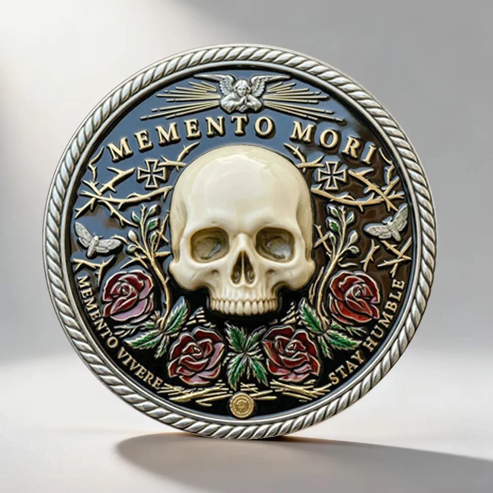 2D Memento Mori Silvery Plated Collection Coin Death Is Certain Life Not Skull Commemoration Coin Home Decoration