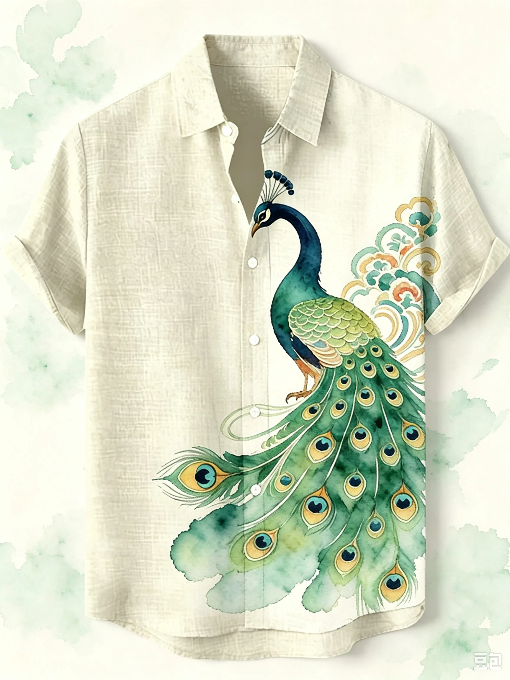 Men's Tropical Linen Short Sleeve Shirt Natural Peacock HD 3D Printed Shirt Hawaiian Casual Vacation Clothes Men's Quick Drying