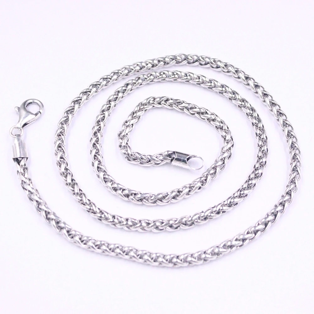 

Real Solid 925 Sterling Silver Chain Men Lucky 4mm Braided Wheat Necklace 31-32g/65cm