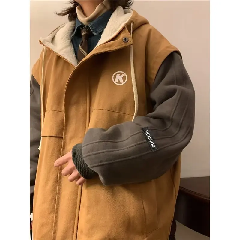 Fake Two piece Cotton Coat Women's Winter 2025 New Thick Cotton Coat Trendy Lamb Wool Cotton Coat