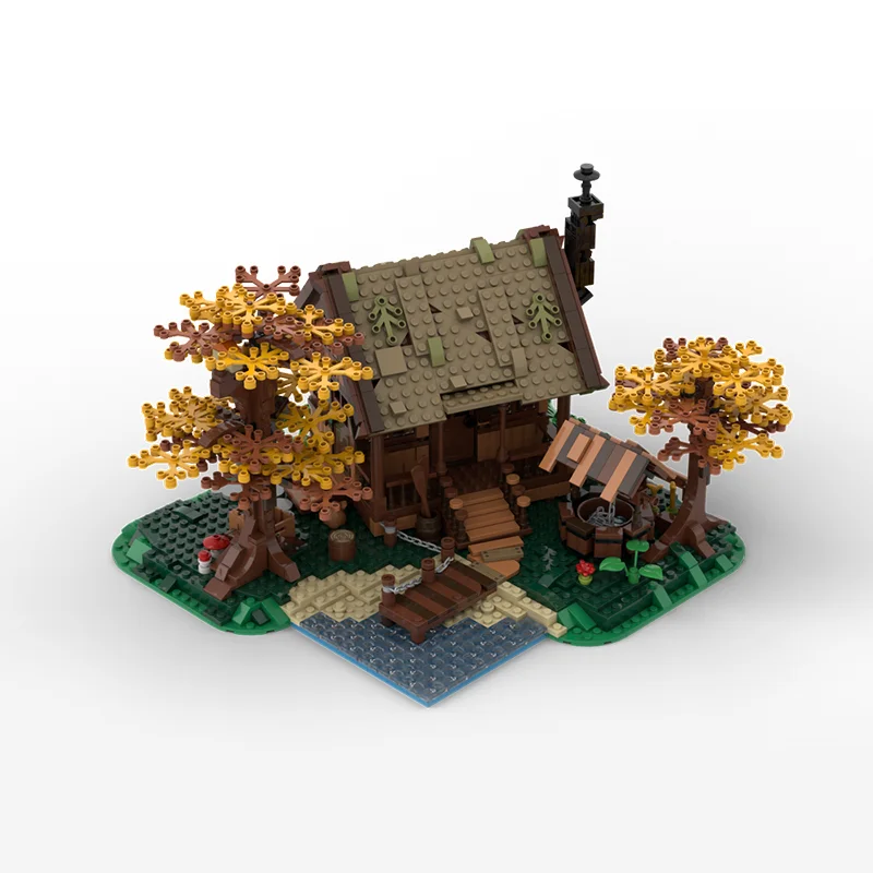 1371 Stück Familienkabine MOC mit Holzveranda, Kamin und Gartenzaun, Bildung, Bausteine, Geschenk