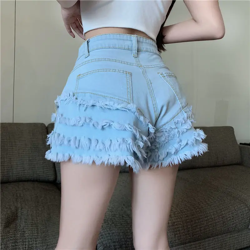 

Female Fashion Casual Summer Cool Women Baggy Denim Booty Shorts Fur-lined Leg-openings Big Size Sexy Short High Waisted Jeans