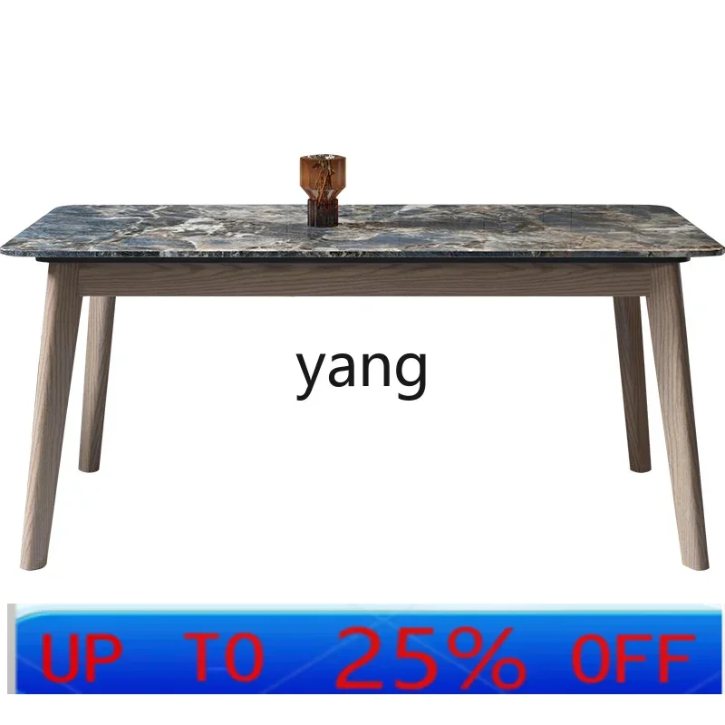 

LMM marble solid wood dining table and chair combination modern simple casual rectangular table