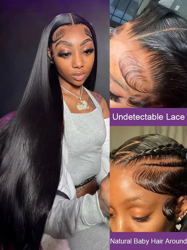 Perruque Lace Frontal Wig naturelle 100% naturelle, cheveux lisses, 13x6, 13x4, pre-plucked, pour femmes