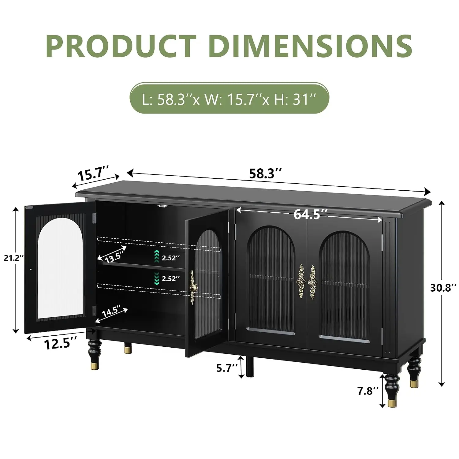 Arched Sideboard Buffet Cabinet With Storage Set Of 2 Black, Customized
