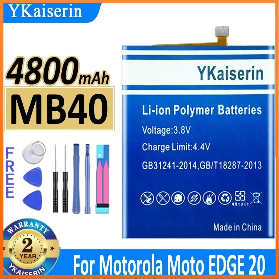 4800mAh YKaiserin MB40 Cell PhoneBattery  F or Motorola Moto EDGE 20 XT2143-1 Batteries for Smartphones Bateria Warranty 2 Years