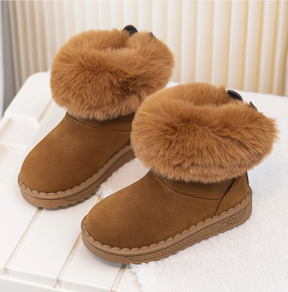Children Snow Boots Plus Velvet Thick Toddler Boys Girls Cotton Shoes Soft Bottom Fashion Winter Kids Thick Fur Warm Boots