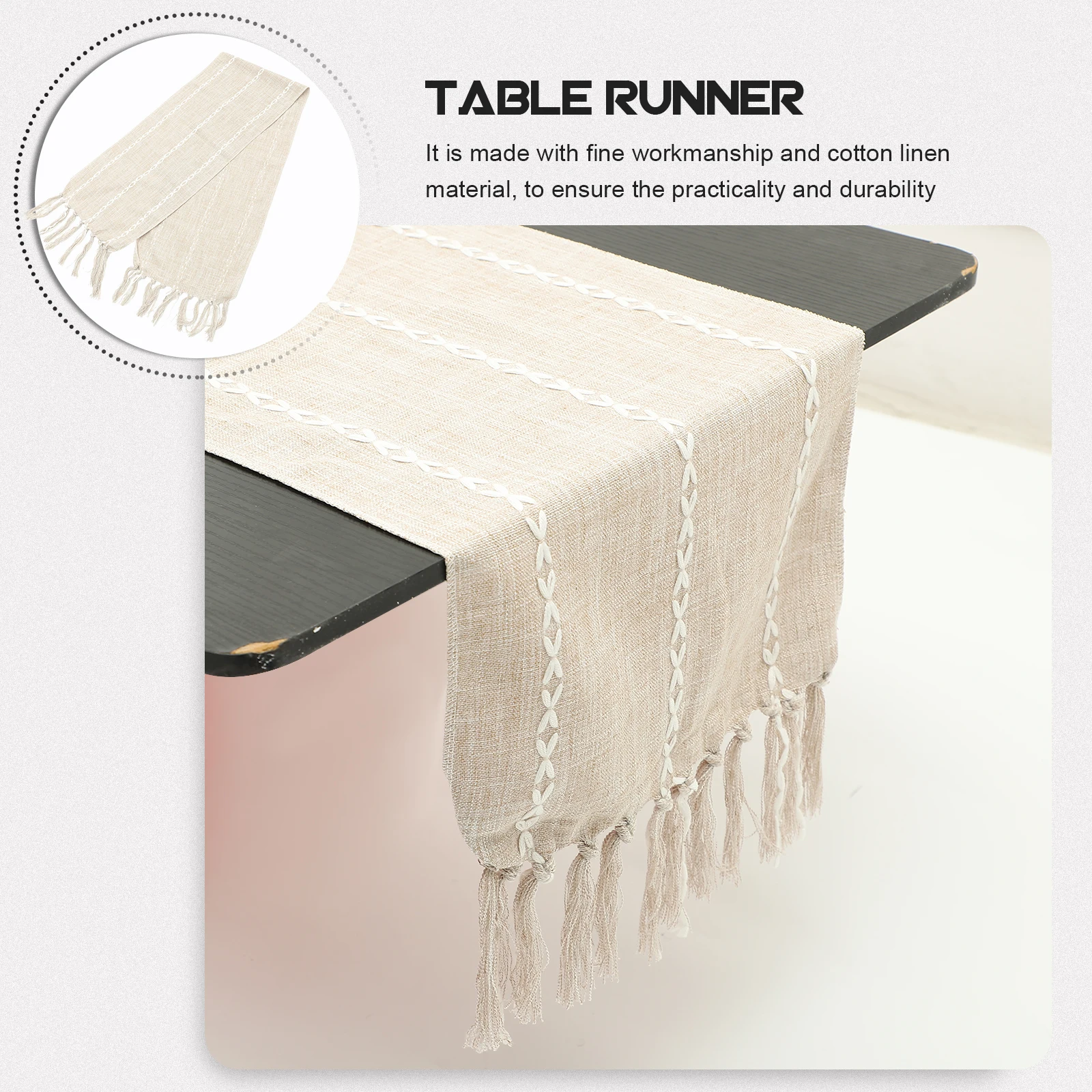 

Pink Home Decor Table Flag Mat Retro Runner Long Cloth Tassel Desktop Decorate Coffee Knitting Vintage