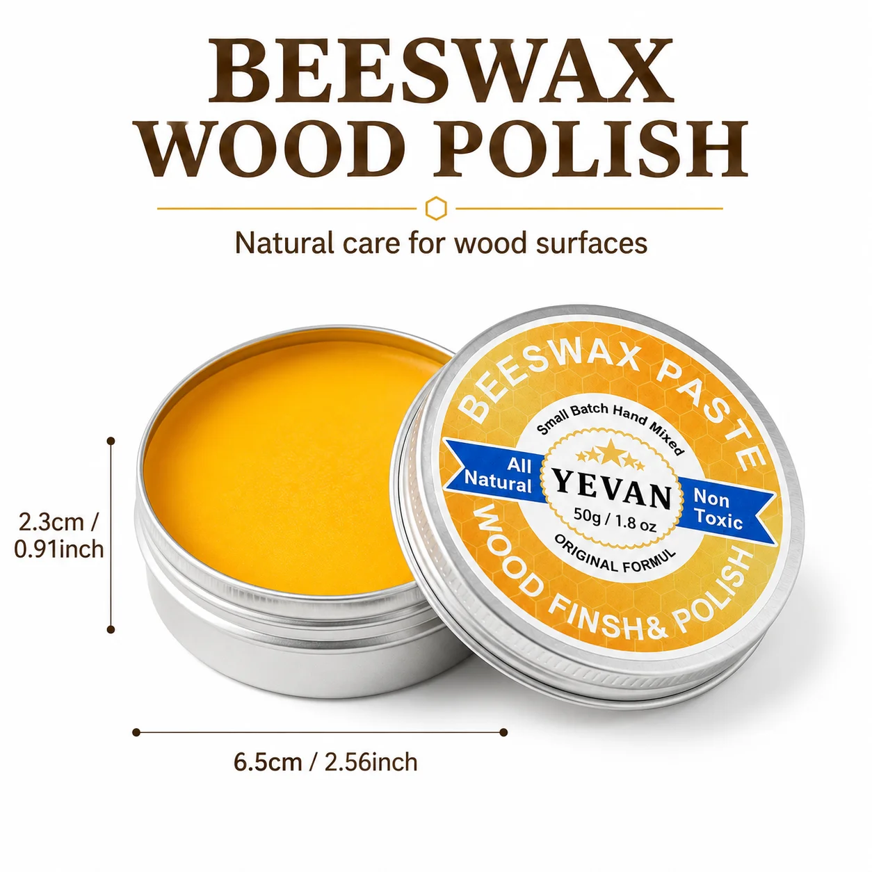 50g Beeswax Wood Polish, Non-Greasy Furniture Care Wax Boosts Shine & Durability for Cabinets, Stairs and Cutting Boards