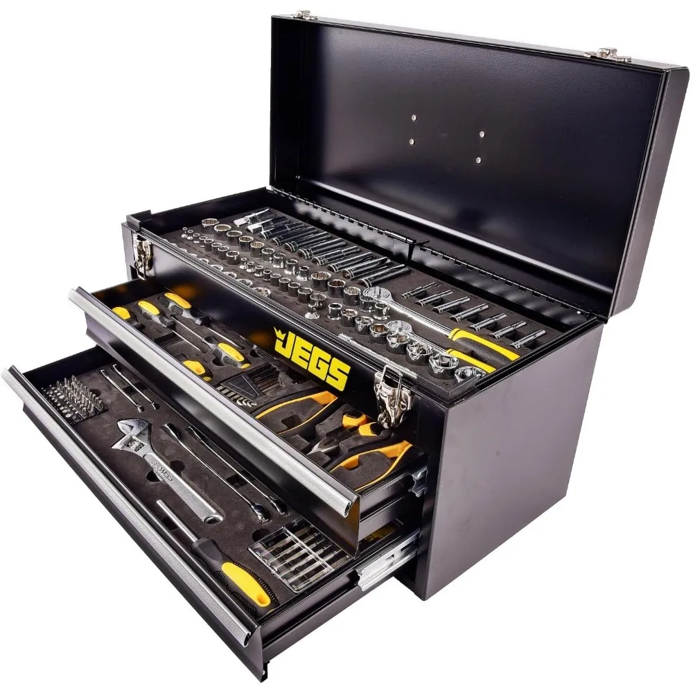 

Mechanic's Tool Set with 170-Piece Black Steel Toolbox, Sockets, Ratchets, and Wrenches