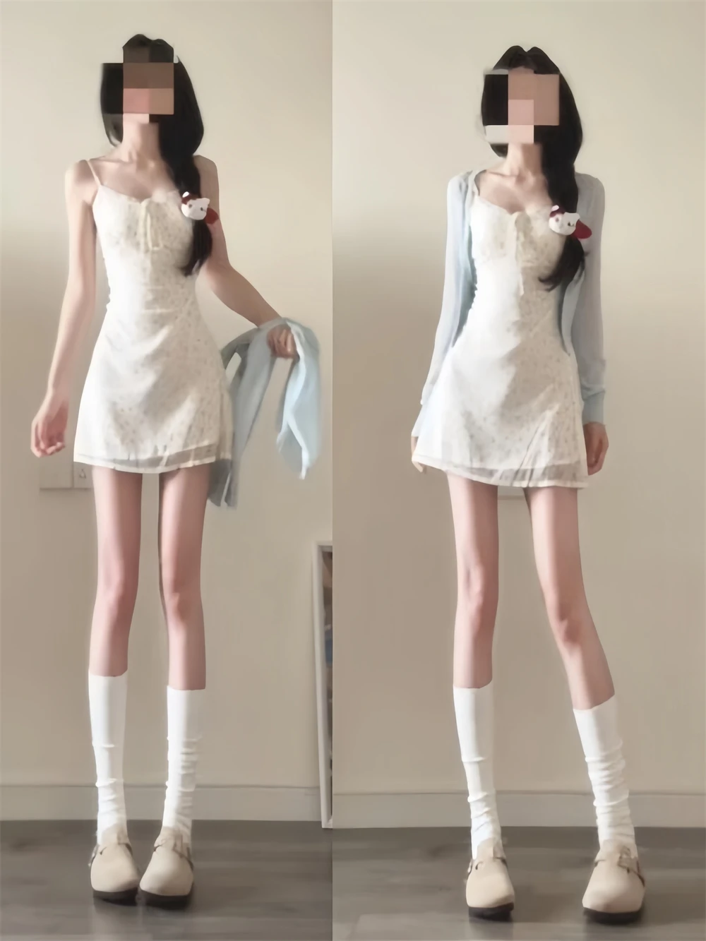 Elegant Pure Desire Style Open Cardigan And Strap Dress Two-Piece Set High Waist Short Skirt for Petite Women Autumn Fashion