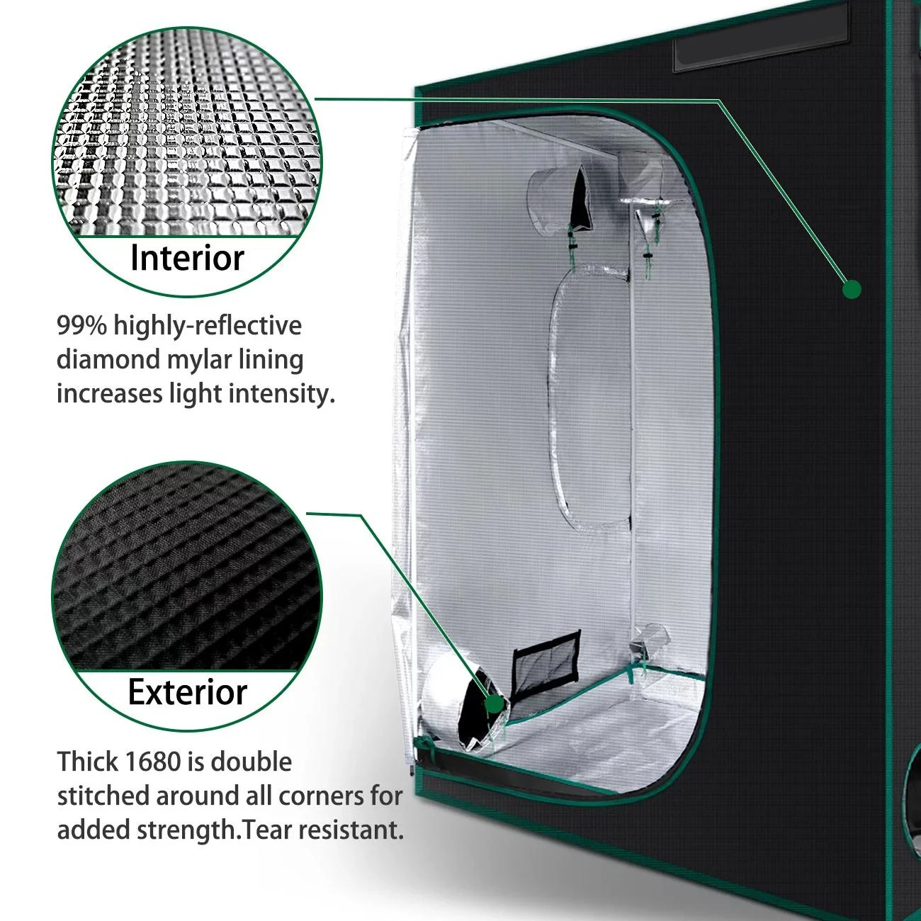 Durable Hydroponic Greenhouse Indoor Grow Tent 150x150x200cm Super Reflective & Durable Mylar Fabric Grow Tents