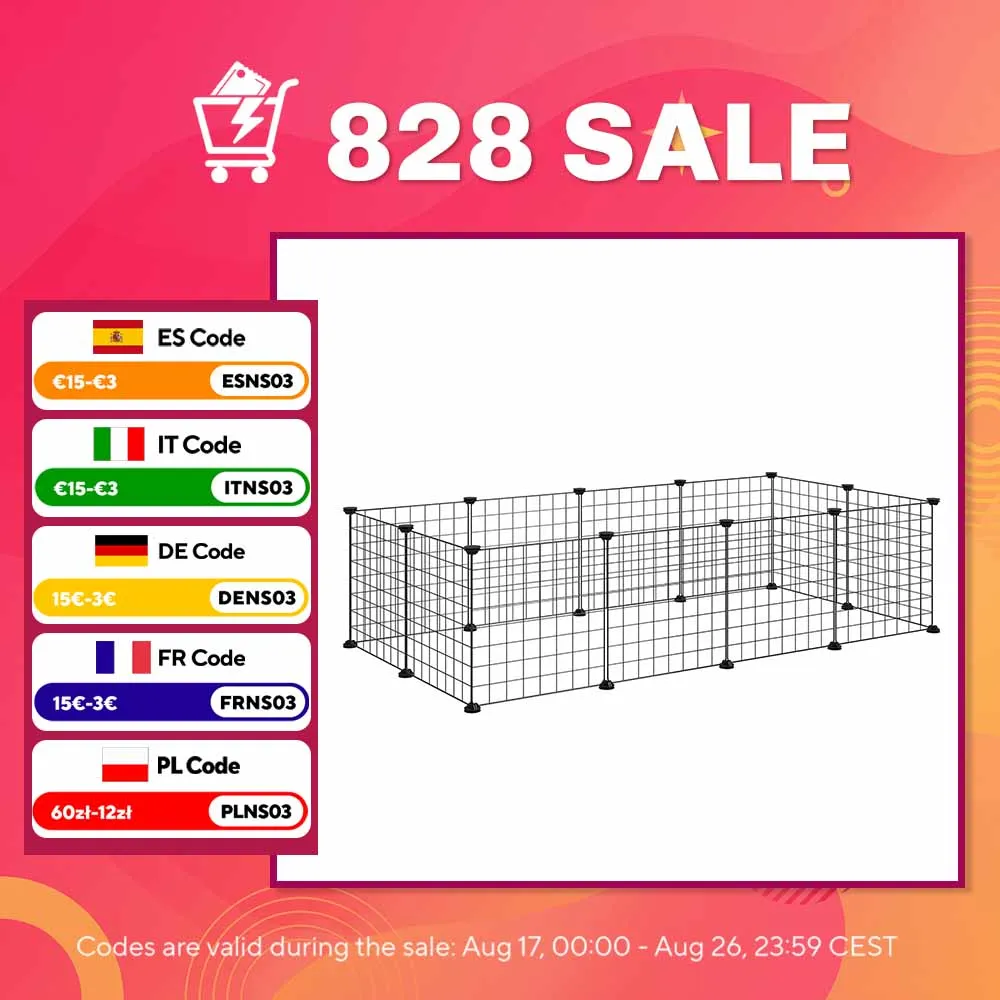 PawHut Cage Park-omheining voor huisdieren L x L 73 x H 36 cm afgeronde randen zwart metaaldraad