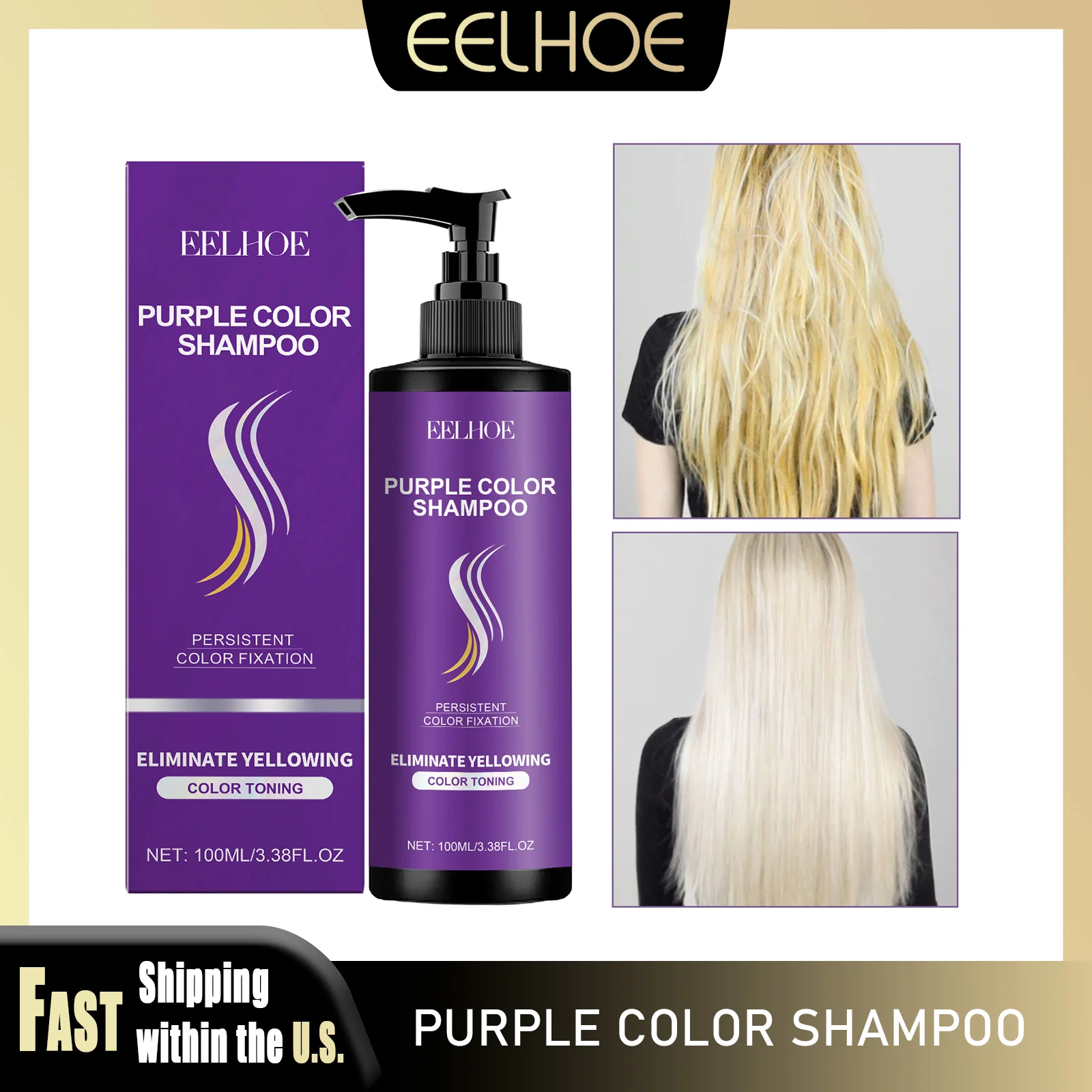 

EELHOE 100ml Purple Shampoo Fading Yellow for Gray Hair Cover After Professional Hair Bleach Professional Shampoo Hair Remedy