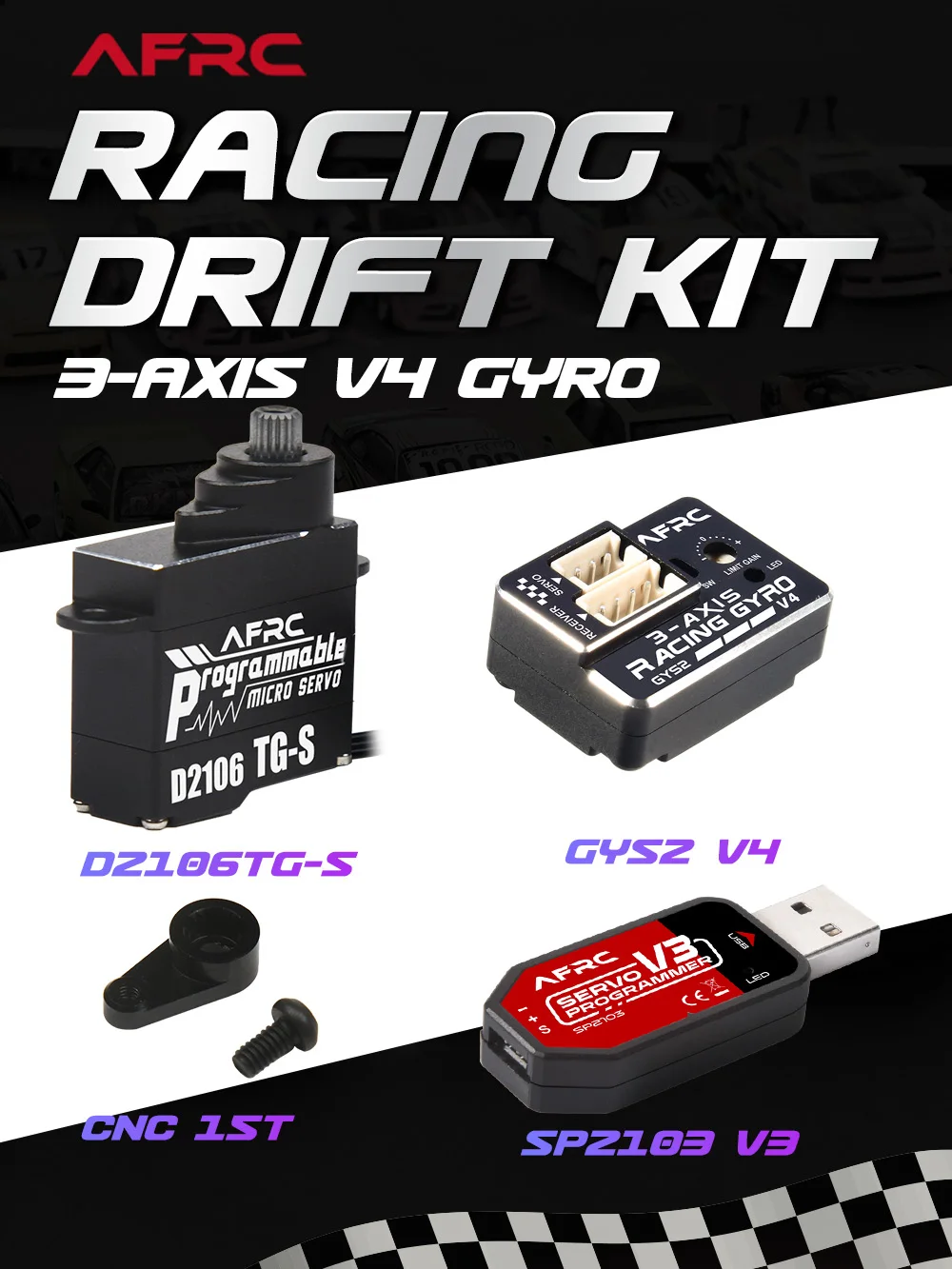 AFRC Professional GYRO V4 Programmierbares Metall-Mini-Servo-Drift-Kit für 1/32 1/28 1/24 Maßstab Mini-Rennwagen Drift – Detail 2