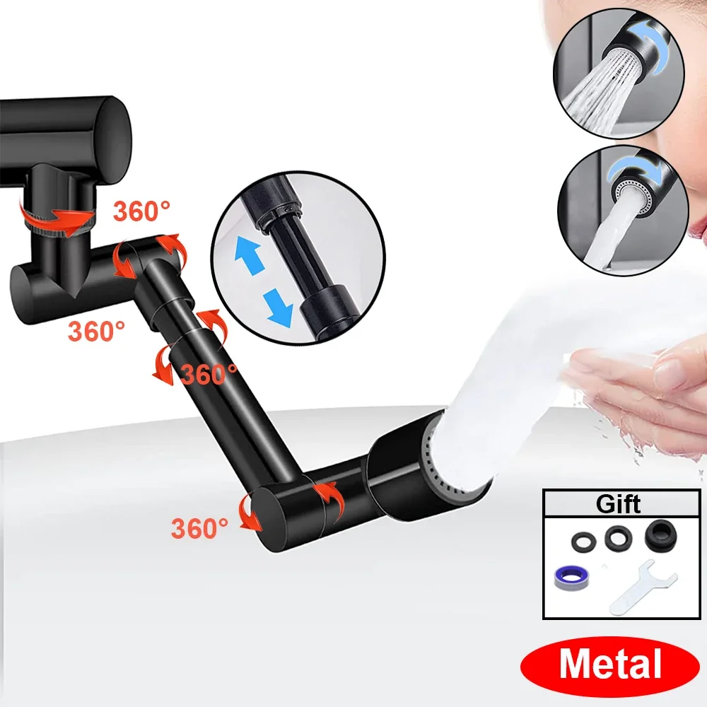 Metal 1440° Rotattion Kitchen Faucet Extender 2 Modes Universal Tap Bubbler Nozzle Sprayer Bathroom Tap Kitchen Faucet Extension