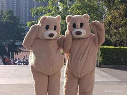 Costume de beurre d'ours aux gros yeux de dessin animé pour adultes, ours rose en peluche, accessoires de performance, spectacle mignon, drôle