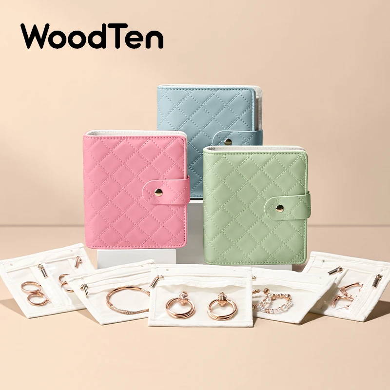 WoodTen Portable PU Leather Jewelry Storage Book Jewellery Jewelry Organizer Roll Small Anti Oxidation Jewelry Storage Bag
