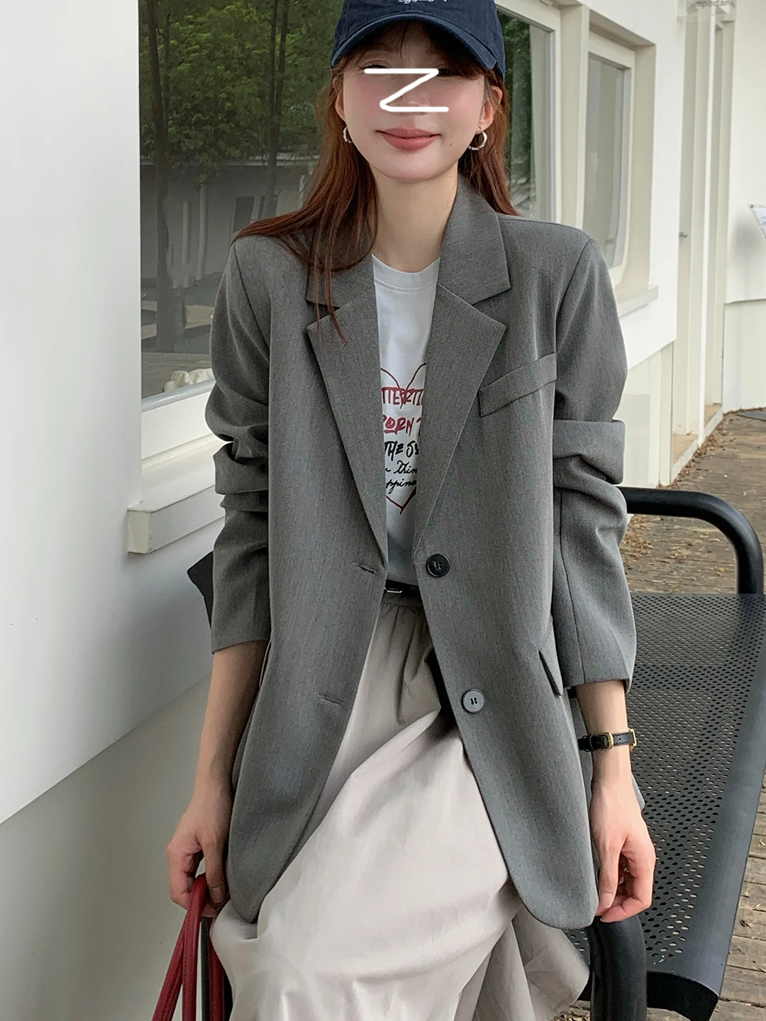 

Женский повседневный свободный костюм-жакет в корейском стиле, удлиненный рукав, весна-осень, новинка