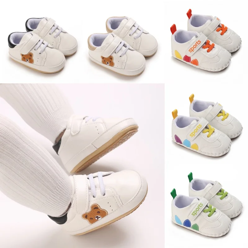 Baby Boys Girls Cute Sports Shoes 0-1 Year First Walker PU Rubber Soles Comfortable Casual Fashion Newborn