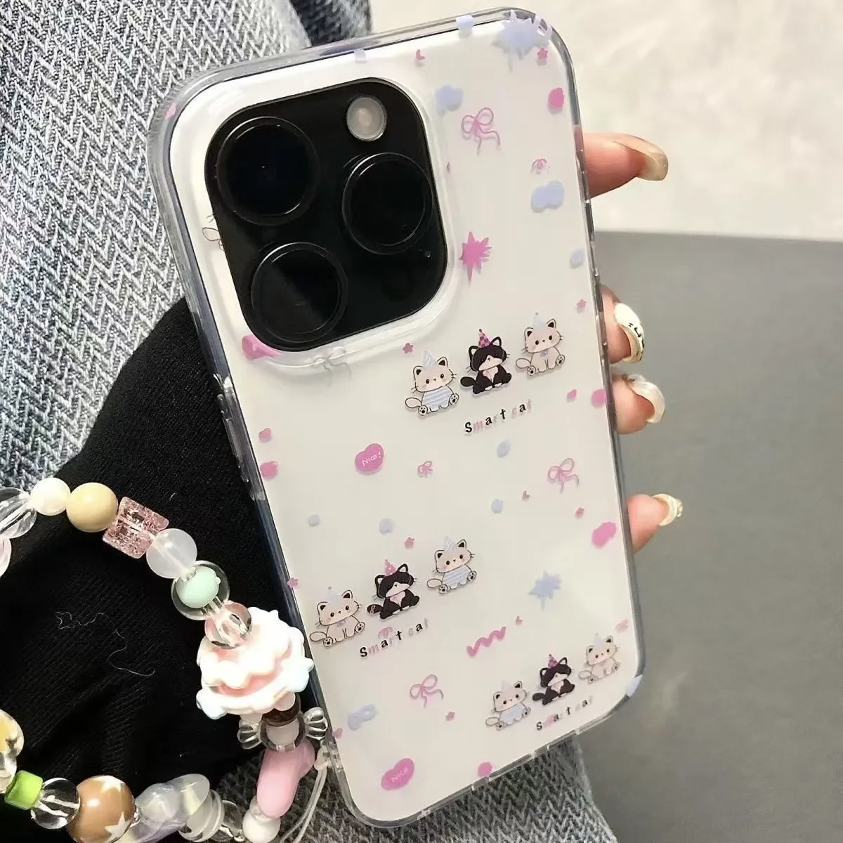 Full Screen Bow Cute Kitten Phone Case For iPhone 17 Air 16 15 14 13 12 11 Pro Max Plus Y2K Anti Scratch Ins Girl Serie Cover