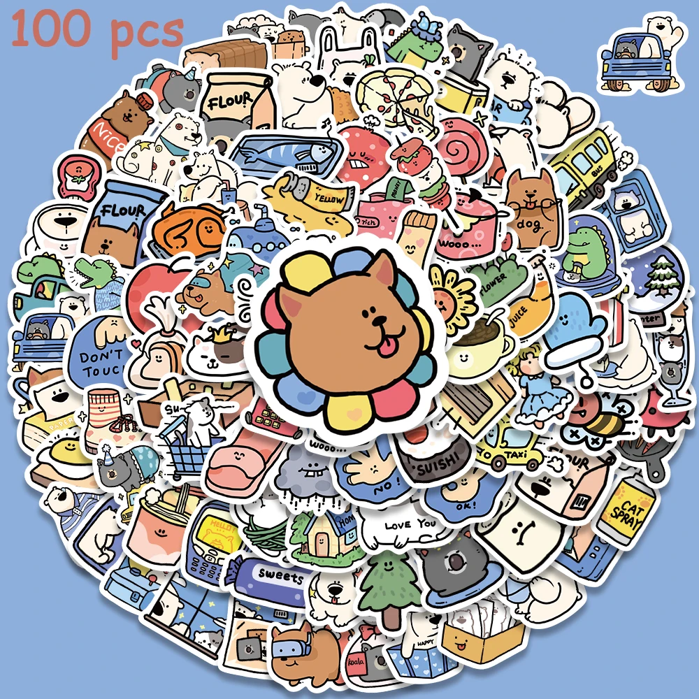 100pcs Cartoon Animal Stickers Cute Happy Decals For Kids Toy Laptop Notebook Motorcycle Scrapbook Guitar Phone Stickers