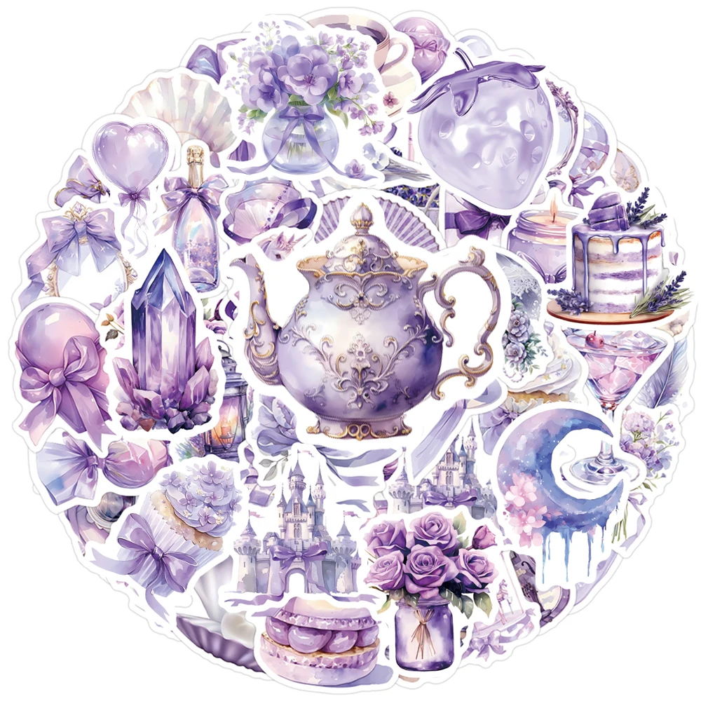 

10/30/60pcs Dreamy Purple Fairy Tale Bow Stickers Cute Aesthetic Decals Decoration Suitcase Notebook Phone Cartoon Sticker Decor