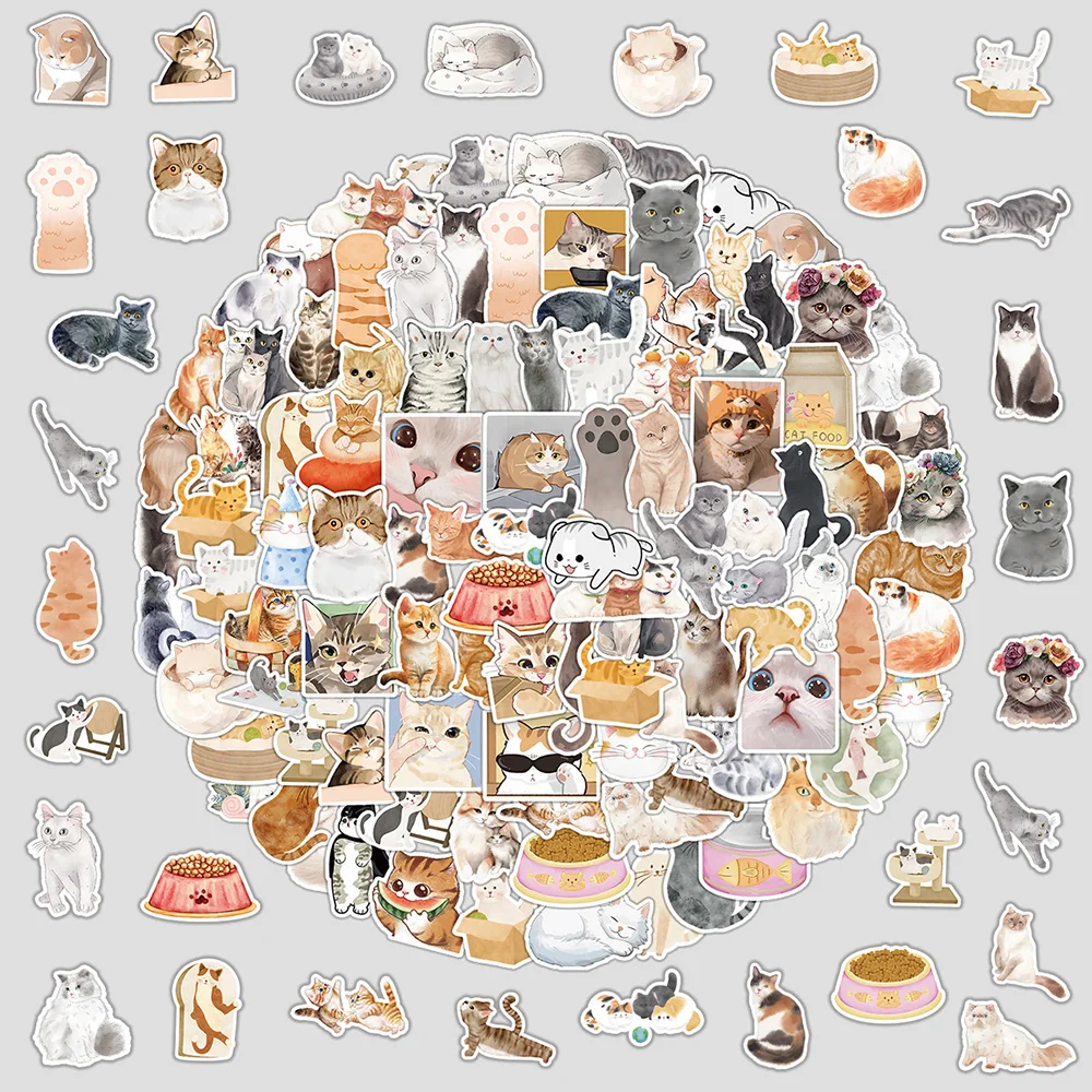 10/30/50/100Pcs Cute Cartoon Cat Stickers Kawaii Animal Cat Vintage Sticker Scrapbooking Laptop Phone Cup Guitar Kids Decals