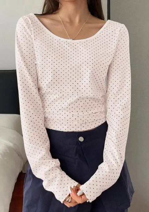 2025 الخريف/الشتاء Y2K الساخن فتاة العاصفة نقطة سليم صالح بأكمام طويلة تي شيرت الملابس النسائية بلوزة كاجوال القمم