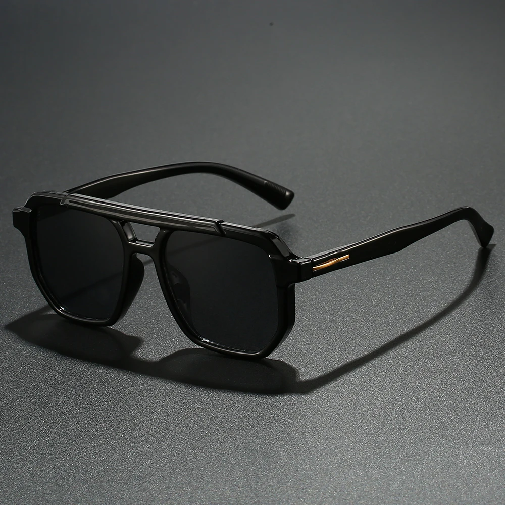 Fashion Double-Bridge Oversized Black Sunglasses, Retro Tren