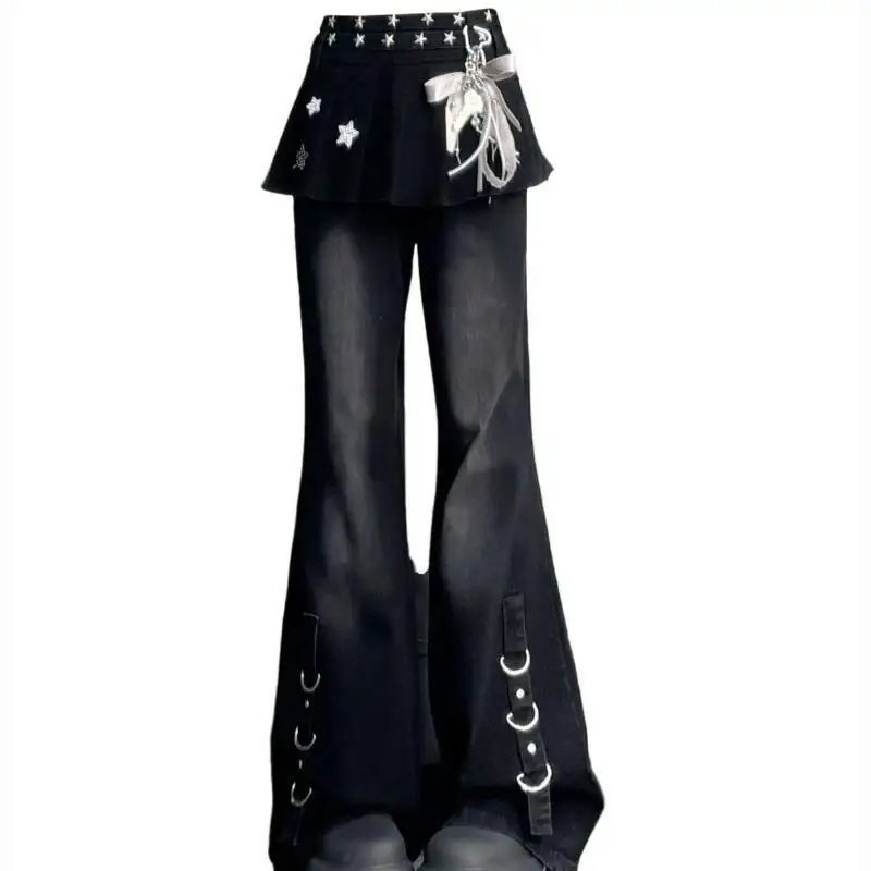 Autumnwinter Newwomen Clothing Y2K Trendy One-Piece Pants Skirt Jeans Fashion Versatiledesign Sense Spicy Girl Denim Skirt Pants