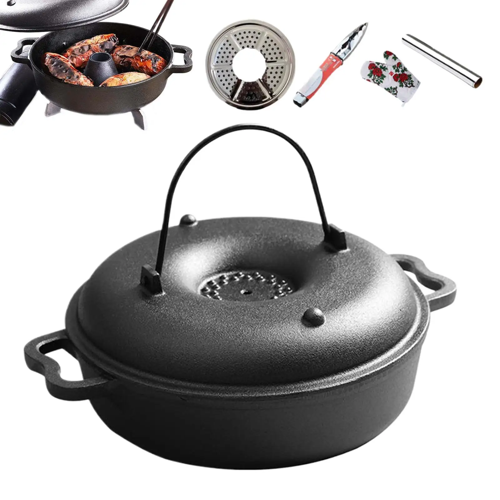وعاء مرجل للطهي أواني طهي غير لاصقة مع مقبض من الحديد الزهر وعاء فرن هولندي مع غطاء للقلي والخياطة والتحميص