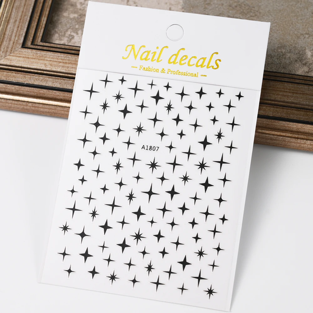 3D Gold Silver Star Y2K Nail Art Sticker Bronzing Laser Sparkle Star Nail Decal Self-Adhesive Metal Gold/Silver Star Slider