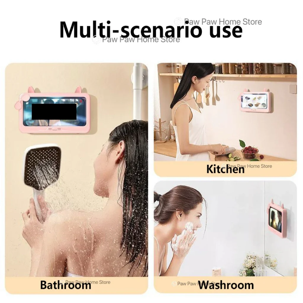 Soporte para teléfono de ducha impermeable a prueba de salpicaduras 360 °   La rotación se puede tocar el soporte de la caja del teléfono de la ducha para la pared de la cocina del bañera del baño