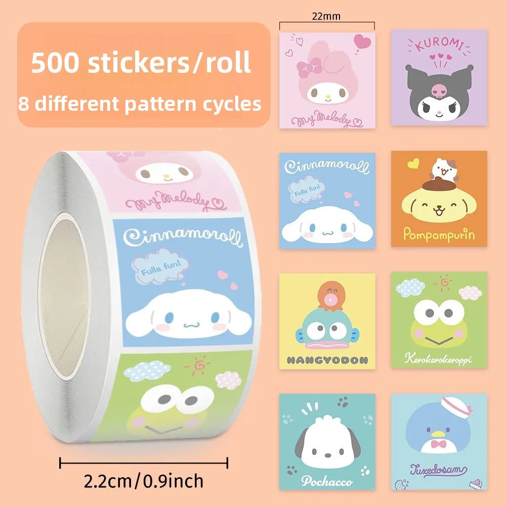 500pcs Sanrio Roll Stickers 8‑Design Cute Cartoon Kuromi Melody Cinnamoroll Seal Stickers Gift Journal Decor Sticker Labels