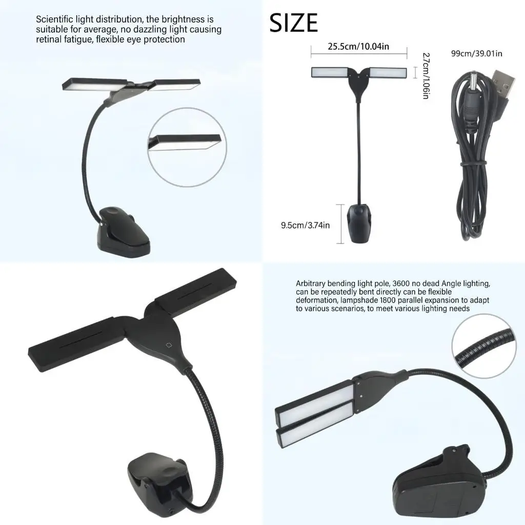 Q39E Flexible LED Music Stand Light, USB Battery Operated Book Light Eye-Cared Clip on Light, Perfect for Reader, Music Stand