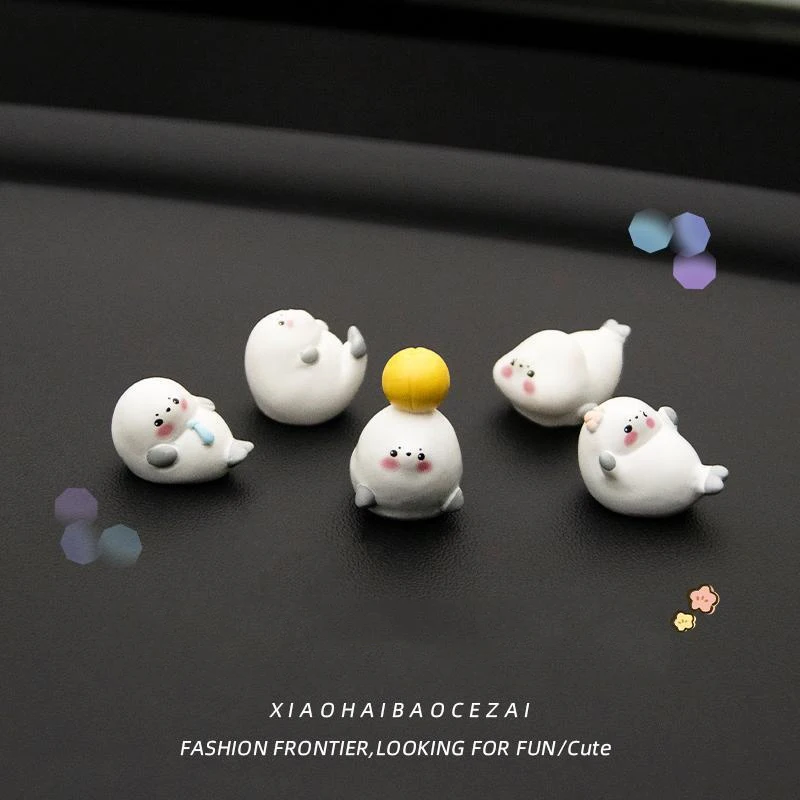 3/5/6PCS Marine Animal Miniature Seal Car Ornament Cartoon Mini Seal Landscaping Resin Decorative Figurine Fish Tank Accessories