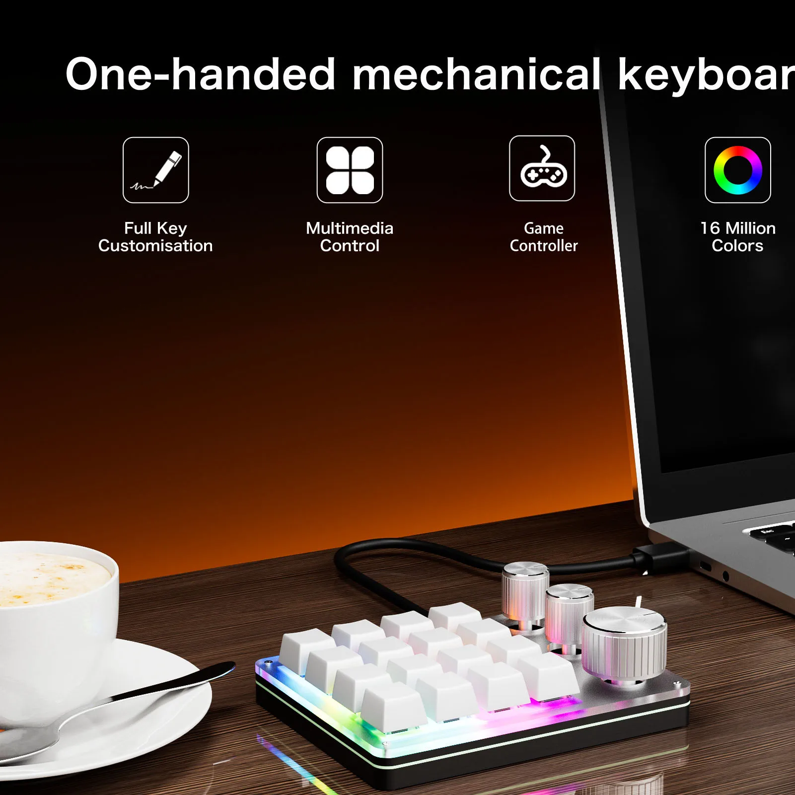 Programmable Keyboard 16 Key Red  Wired Compact Custom Mechanical Keypad Mini with LED Light for Gaming
