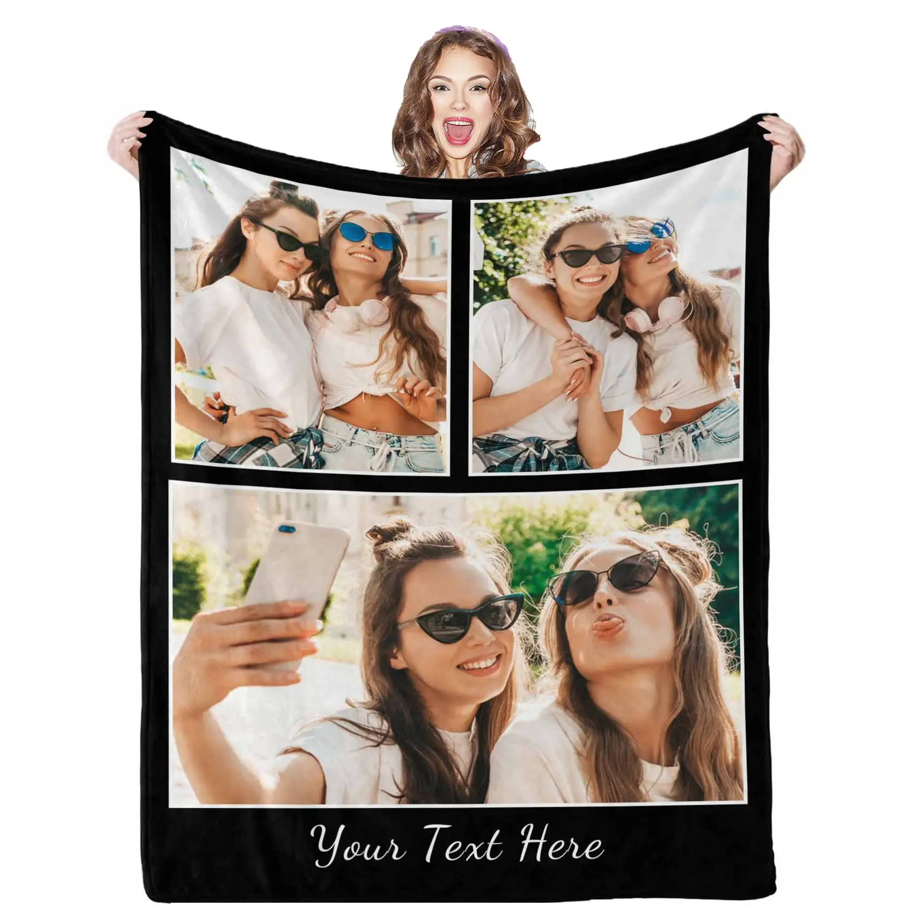 Customize Blankets with Photos, 3 Photos Customizable Blanket Personalized Blankets and Throws Best Friend Blanket for Besties