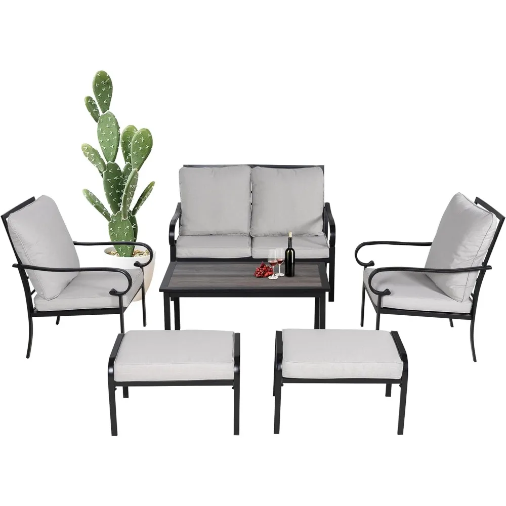 Patio furniture set 6 piece outdoor sectional sofa conversation set with ottoman, metal frame two-seater sofa