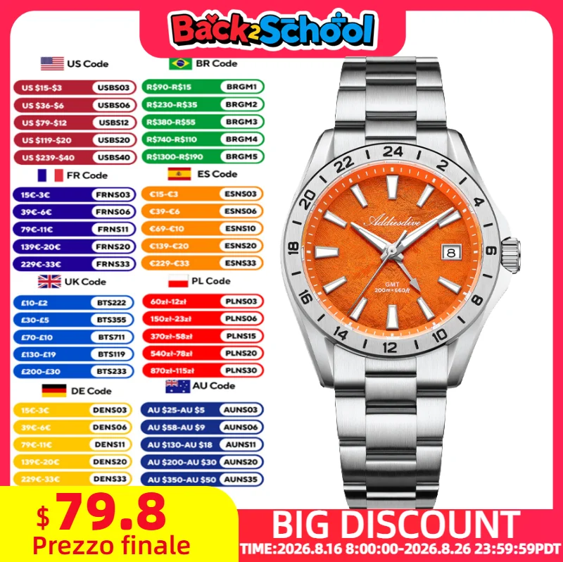 Gmt Dual Timezone Watch - ADDIESDIVE Men's GMT Quartz Watch 515-24H