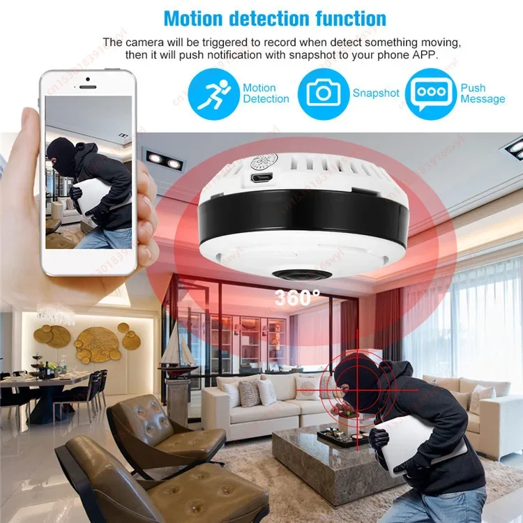 Mini Camera Wifi 360° Panoramic Monitoring IP/AP Webcam Remote Viewing Small Camcorder Night Vision Motion Detection