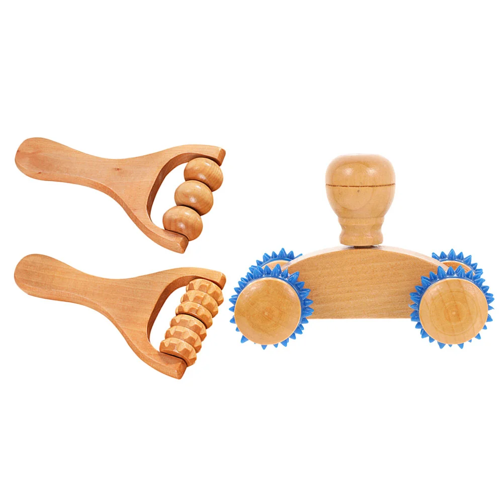 3 Pcs Wood Back Massager Roller Manual Wooden Foot Tools Rolling Rollers Scraper